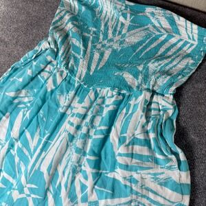 TORRID SLEEP Teal White Leaf Print Smocked Strapless Wide Leg Jumpsuit Romper  2